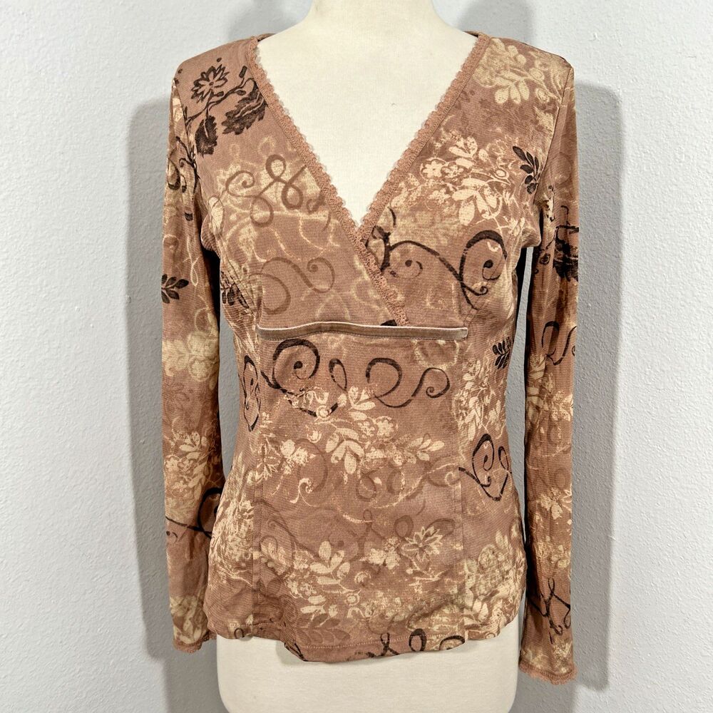 Axcess Top Womens M Floral Babydoll Lace Trim‎ Coquette Grunge Blouse Y2K